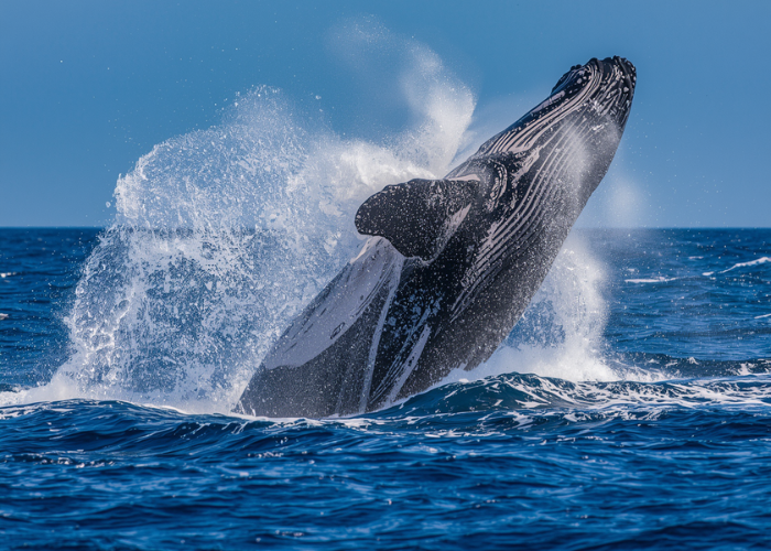 Southern right whale breach off the Eastern Cape coast during winter months.